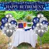Happy Retirement Decorations Large Navy Blue Silver Happy Retirement Banner Yard Sign with 18 Pcs Retirement Balloons for Men Women Retirement Party