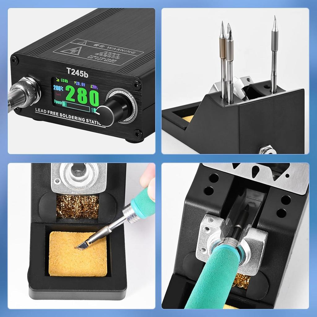 T245b Soldering Station, 180W DIY Welding Iron Tips, Aluminum Alloy Handle, US Plug, C245 Tips