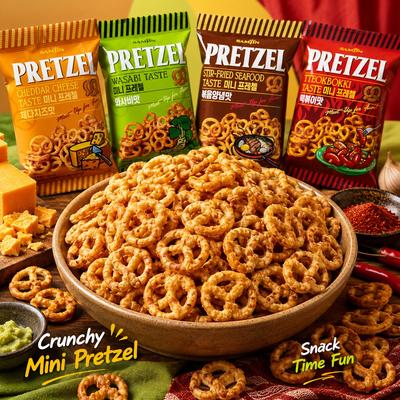 SAMJIN Mini Pretzel Biscuits 70g, 4 Flavors | Crispy Crunchy Texture, Rich Flavor, Convenient Snack