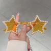 KAMMPT Cute Star Shaped Sunglasses with Pearls Women New Fashion Decor Shades Trendy Original Handmade Outdoor Rave Sun Glasses
