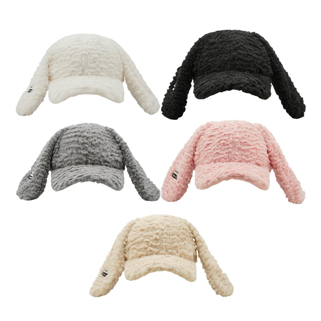 Winter Warm Cap Plush Hat with Rabbit Ears Soft Breathable Furry Baseball Hat Women Headdress Outdoor Activity Headgear