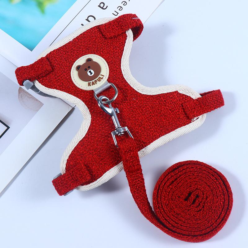 New Small Pet Outdoor Leash, Dog and Cat Clothes, Chest and Back Straps, Vest Style Cartoon Bear Leash