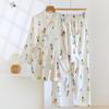 Women's Cotton Gauze Kimono Set, Spring/Autumn, Chinese Style with Oblique Collar, Breathable Hanfu-Inspired Loungewear.