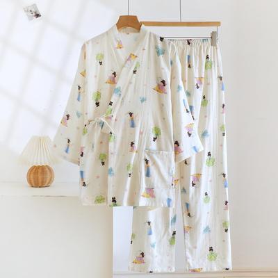 Women's Cotton Gauze Kimono Set, Spring/Autumn, Chinese Style with Oblique Collar, Breathable Hanfu-Inspired Loungewear.