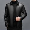 New Medium and Long Leather Leather Jacket Men's Casual Middle-aged Fur Integrated Lapel Fleece Thickened Jacket Winter
