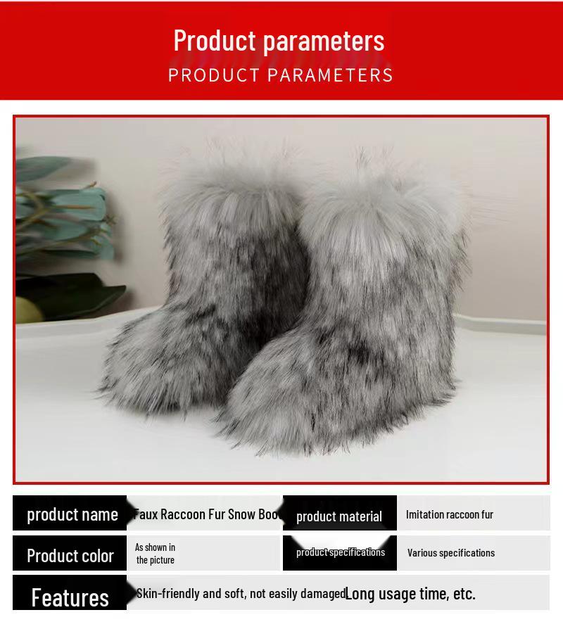 Women's Mid-Calf Snow Boots with Raccoon and Fox Fur