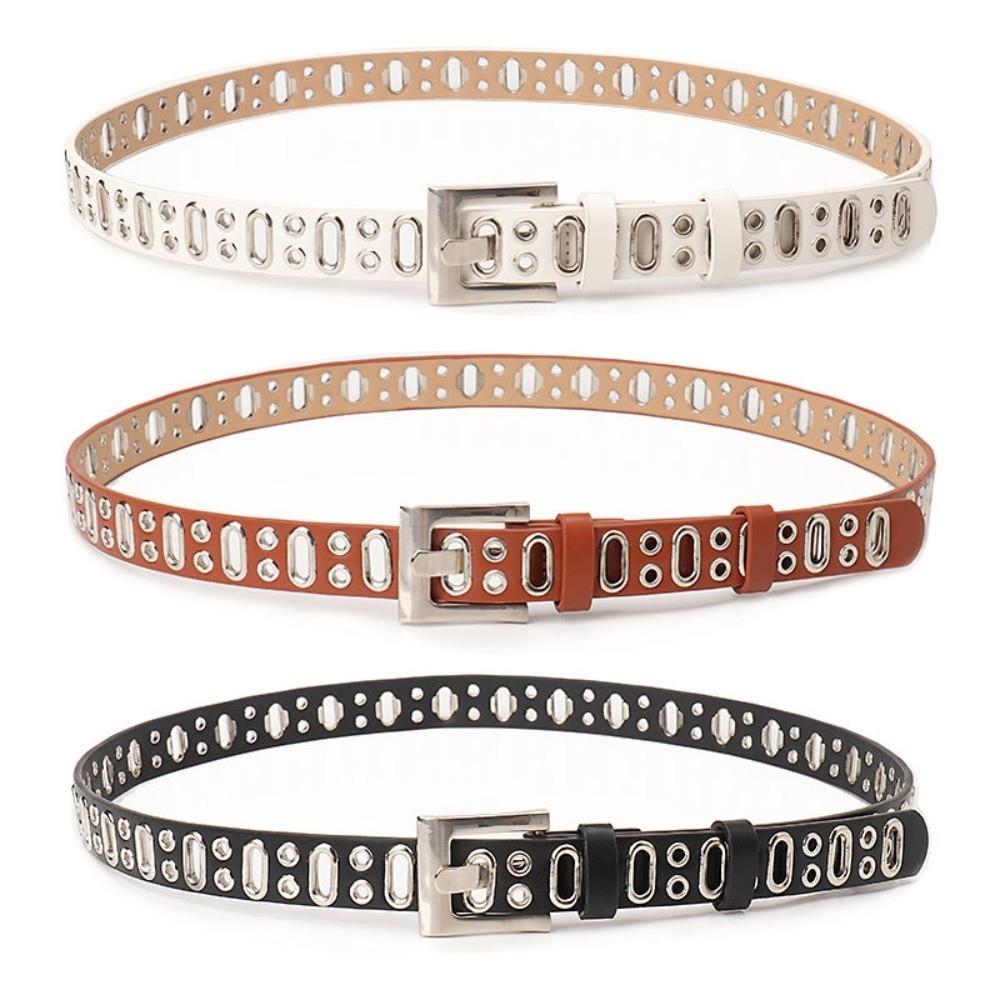Zinc Zinc Alloy Buckle PU Leather Waistband Vintage Unisex Belt Fashion Oval Multihole Belt  Streetwear