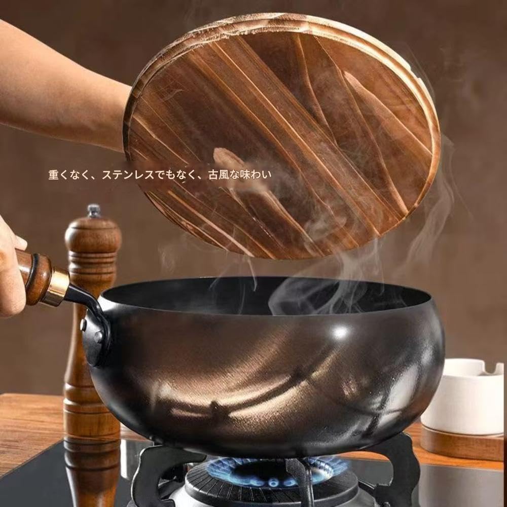 Acnivko Traditional Iron Pot Traditional Handicraft Iron Replenishment Energy Saving Compatible with Wooden Iron Frying Frying Utensil Single Pot