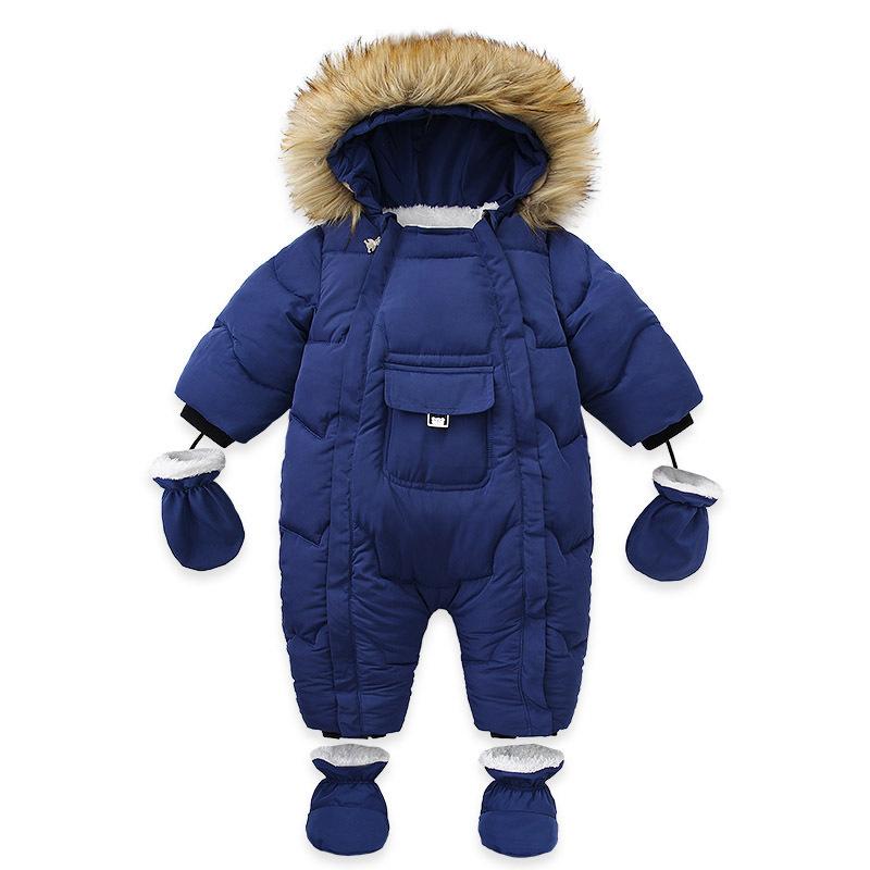0-24M Newborn Baby Girl Clothes Winter Cotton Baby Romper With Gloves Children's Jumpsuit Hooded Plus Velvet Infant Clothing Set