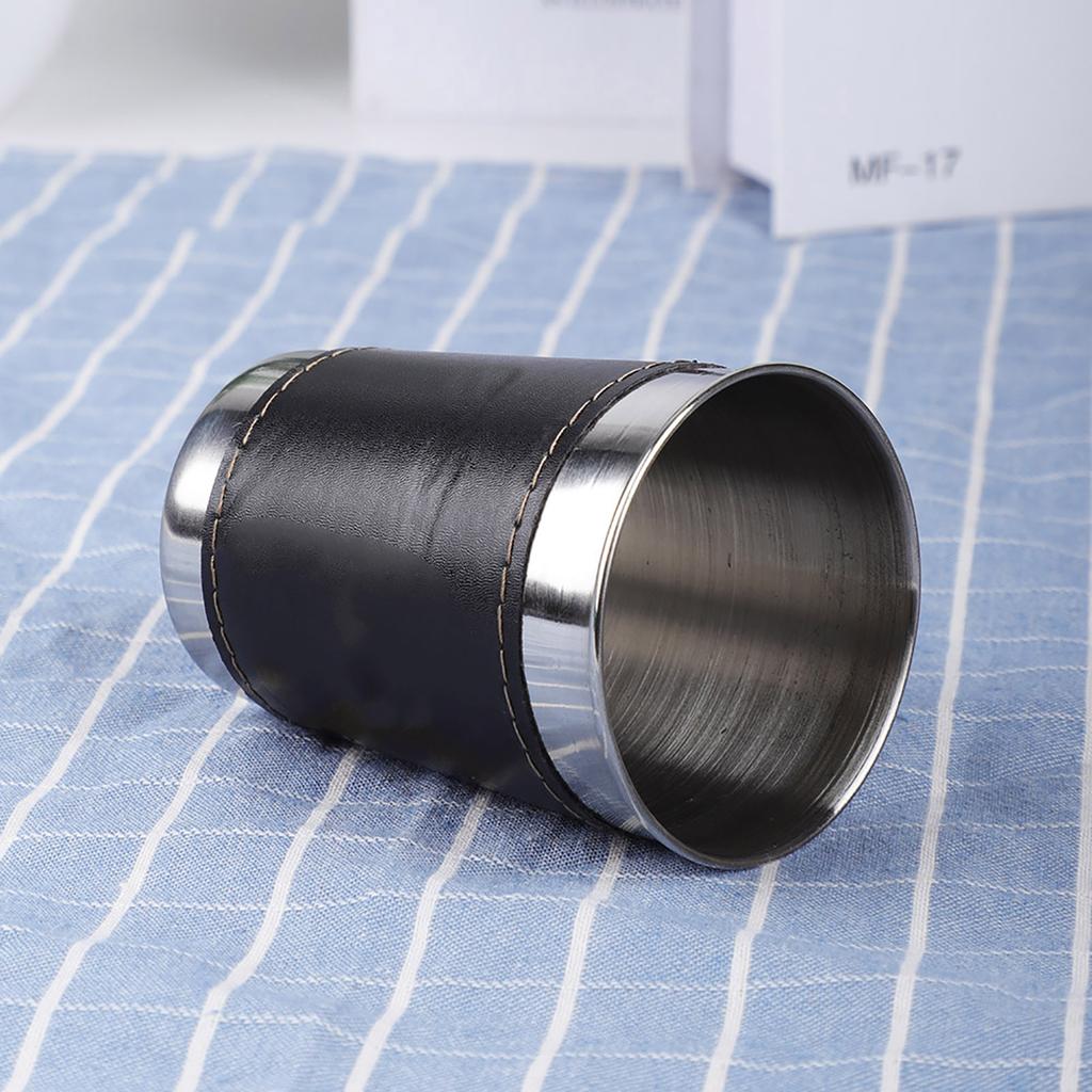 4pcs 170ml Stainless Steel Mini Portable Coffee Wine Cup with Leather Cover