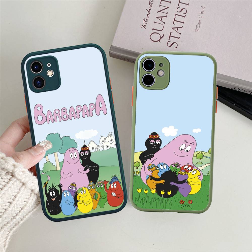 Cute Cartoon Barbapapa Phone Case For iPhone 16 15 14 Plus 15 13 12 11 Pro Max X XS MAX Matte Cover