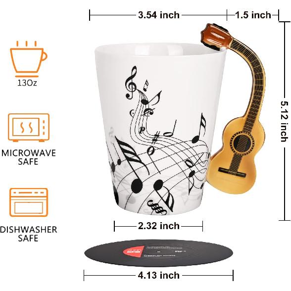 Maustic Guitar Mug, Music Gifts for Men, Guitar Gifts for Guitar Players, Christmas Birthday Gifts for Music Lovers, Music Teacher Gifts, Ceramic Mug
