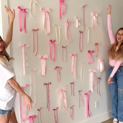 Ribbon Bow Wall Backdrop Pink Blue White Satin Bow Wall Decor for Bridal Shower Wedding Bachelorette Birthday Baby Shower Decor
