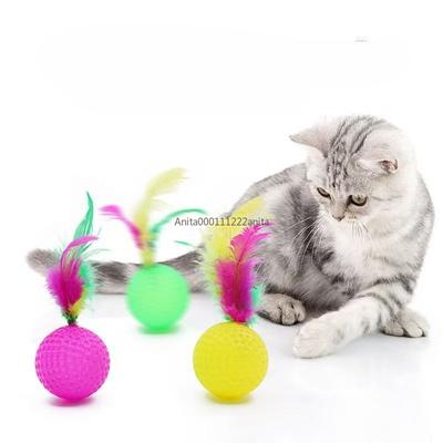 10pcs Mixed Funny Plastic Golf Ball with Feather Cat Toy Interactive Kitten Cat Teaser Ball Toy Pet Supplies