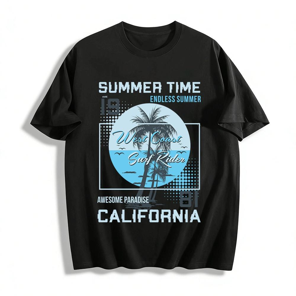 West Coast Surf Rider California Summer Graphic Casual Tee Pure cotton T-shirt XXS