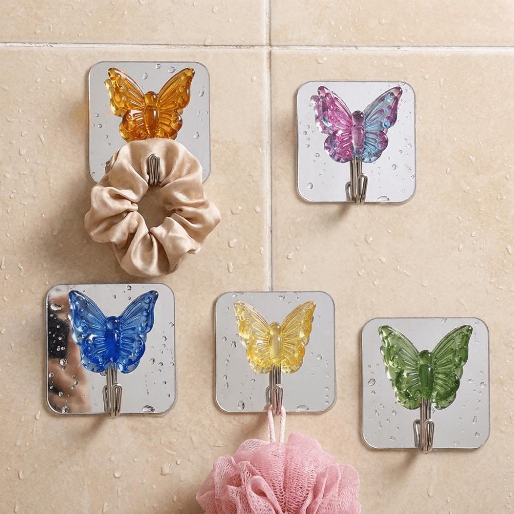 2PCS Waterproof Crystal Glass Butterfly Hooks Decorative Wall Hooks Bathroom Hook  for Living Room