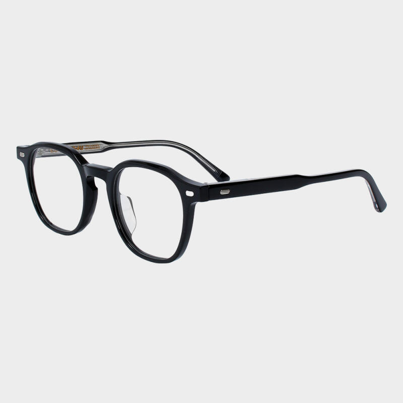 NN044 Acetate Full Frame Horn-Rimmed Glasses C1 Black