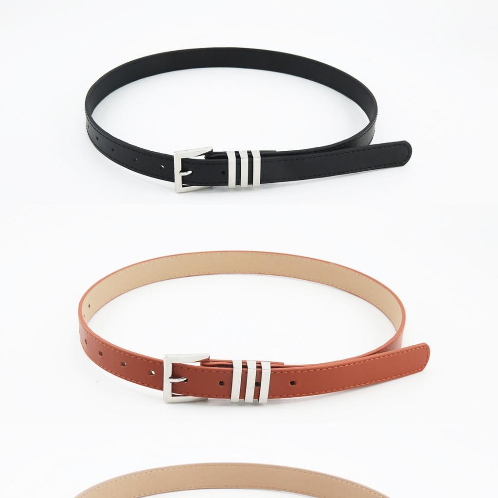 Metal Polished Buckle Womens Belt In Solid Color Versatile Paired With Jeans