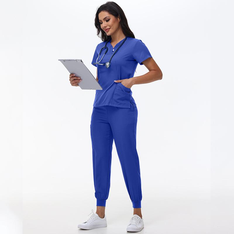 Women's Quick-Dry Short Sleeve Stretch Scrub Suit for Nurses and Beauty Salon