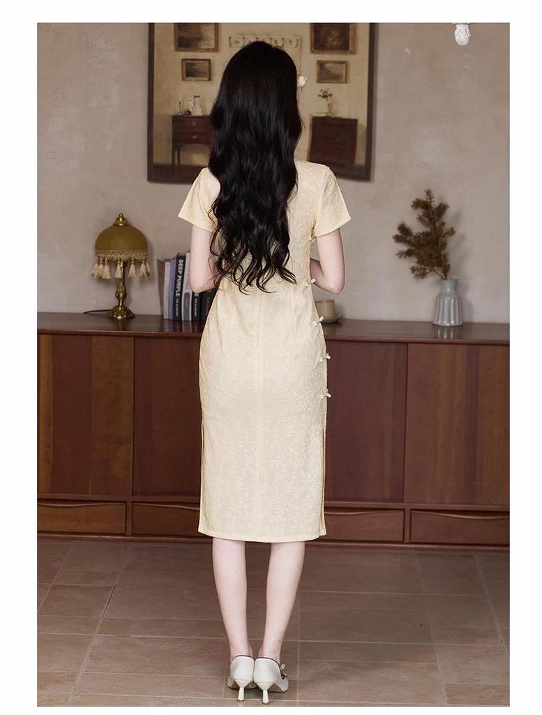 Bei Zhi Yun Yellow Retro Short-Sleeved Qipao - 2025 Spring/Summer Collection
