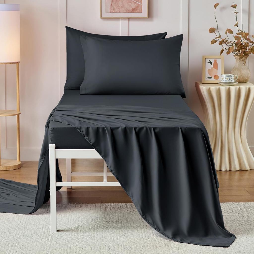 VACVELT Cot Fitted Sheet, 31 x 75 Inch Charcoal Black Cot Sheets, Ultra Soft and Breathable Microfiber Bed Cover Snug Fit for Narrow Twin/RV