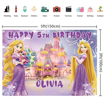 16. Tangled Rapunzel Personalised Custom Banner Backdrop Vinyl Party Supplies