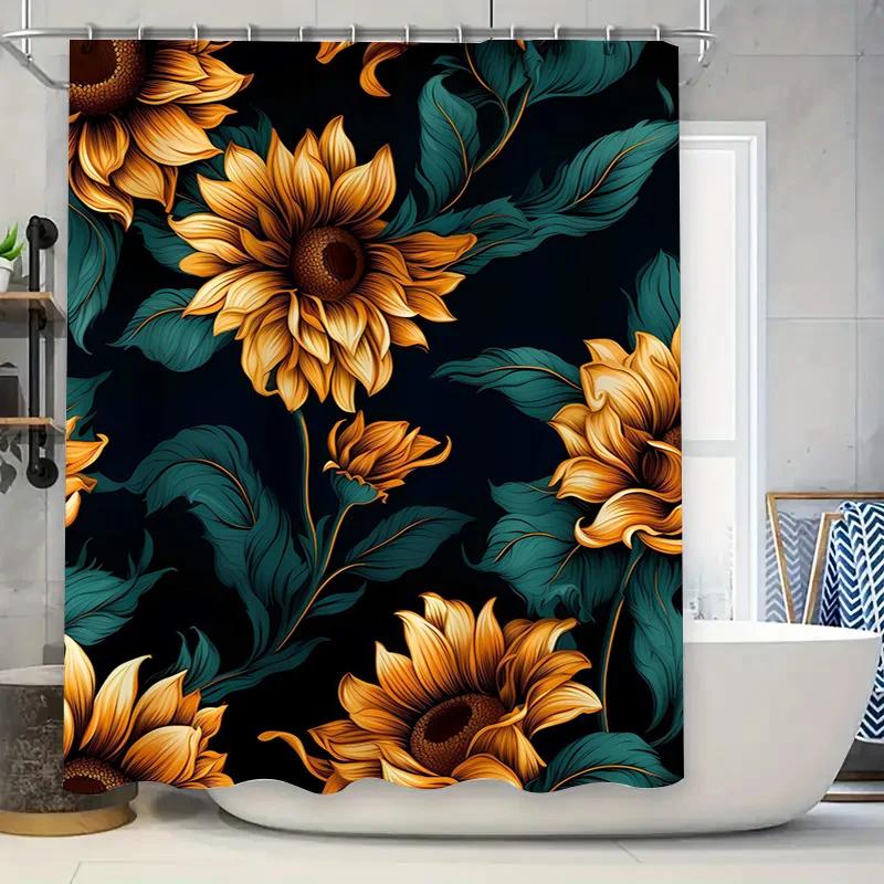 Sunflower Shower Curtain Bathroom Decor Waterproof Fabric Vintage Floral Bath Mat Print Home Decoration for Living Room Hotel