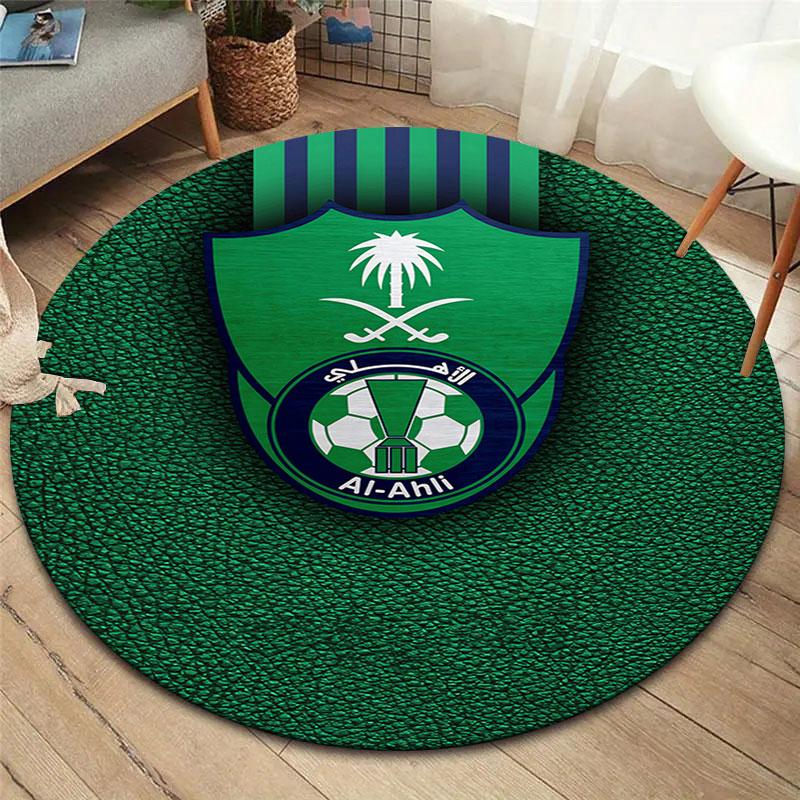 Al-Ahli Saudi FC Round Area Rug,Carpet Rug for Living Room Bedroom Sofa Playroom Decor,Non-slip Floor Mat