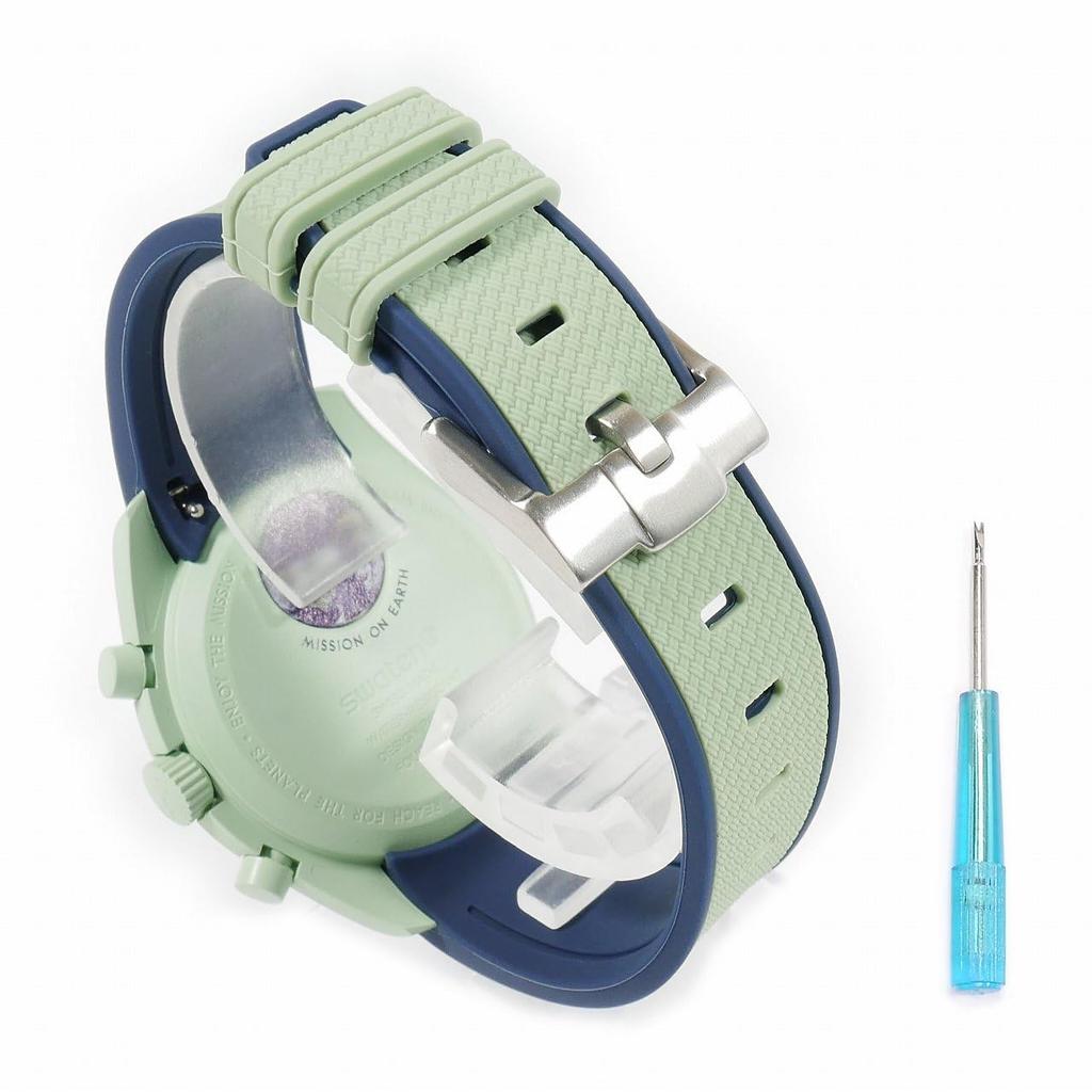 Swatch X OMEGA Exclusive Rubber Strap with Clicker Feature Green (Light & Navy/Earth)