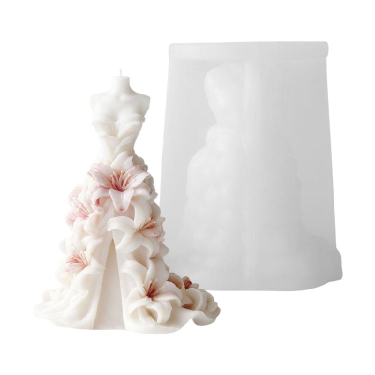 

Wedding Dress Silicone Candle Molds Multipurpose Silicone Mould Baking Tool for Candle Soap Chocolate Wedding Decoration 1