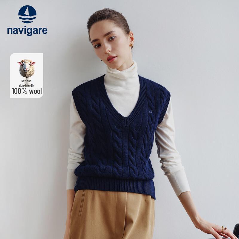 Navigare Women's 100% Wool V-Neck Sleeveless Sweater Vest