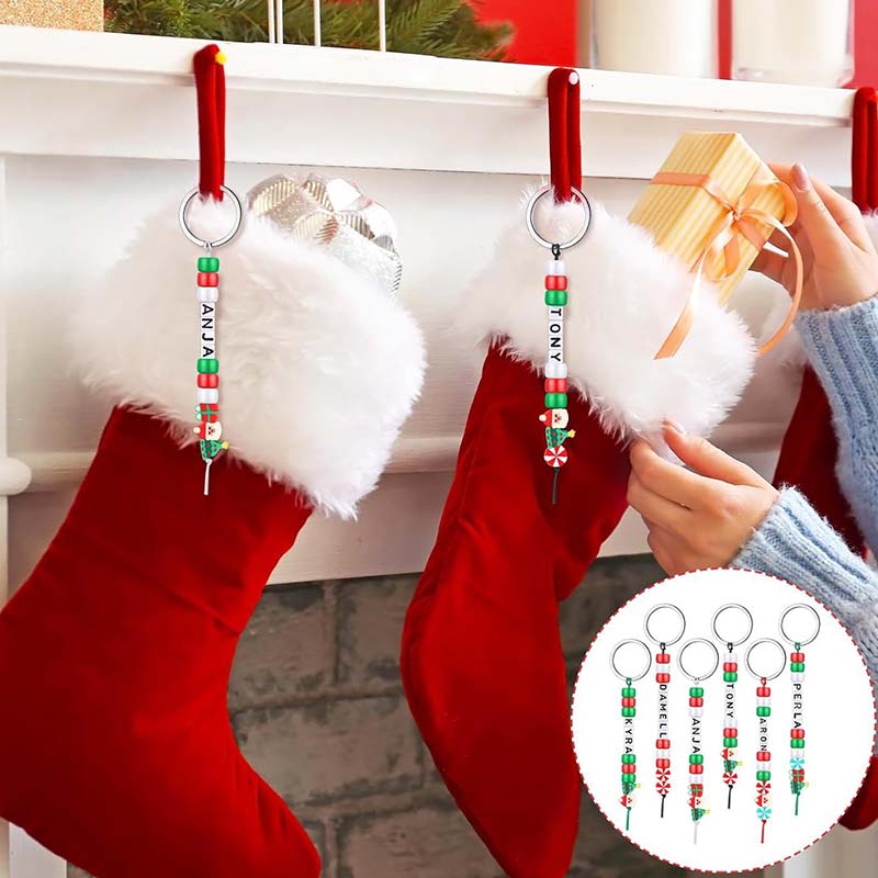WTEMPO 556PCS Christmas DIY Bead Keychain Kit Key Chain Handcrafts Making Supplies Adjustable Letter Beads String Keychains Girlfriend Mama Gifts