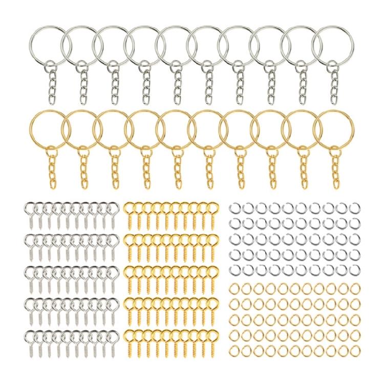 Metall-Schlüsselring-Ring 100 Offene Biegeringe 100 Schraubösen Split-Schlüsselring