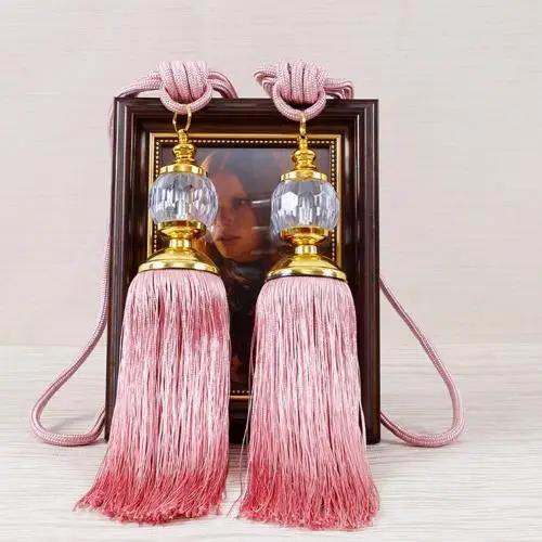 1Pair Retro Style Euro Faux Crystal Tassels Fringe Curtain Tieback Bandage Rope Window Drapes Decoration