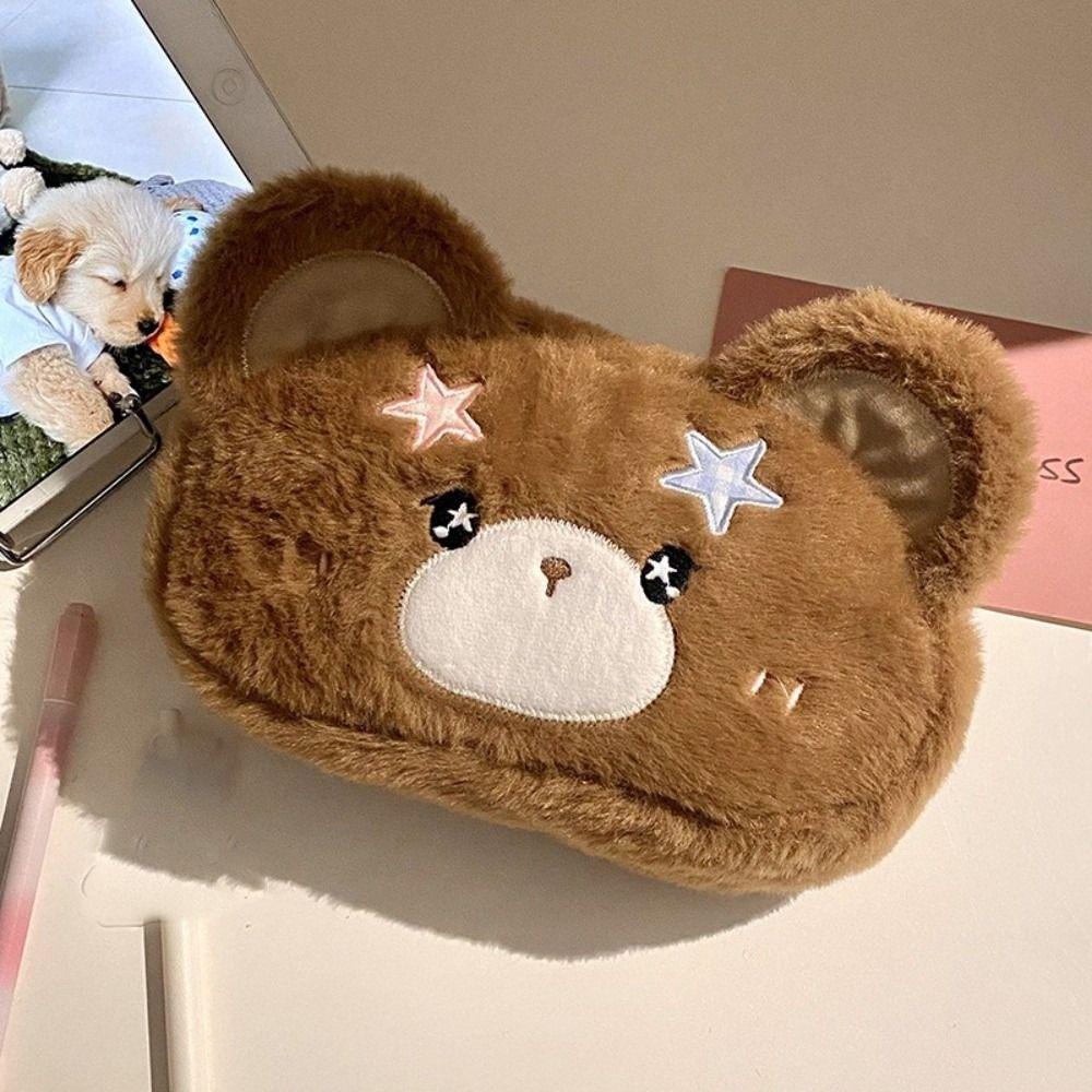 Cartoon Bear Plush Bear Pencil Case Fluffy Plush Pen Bag Pen Box Plush Pencil Case Office