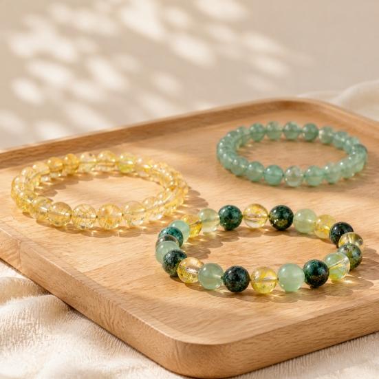 Healing Gemstone Wristband 3 Pcs Natural Bracelet, 8MM Round Beads Faux Crystal Jewelry for Meditation Stretch Handmade Spiritual Gift Women