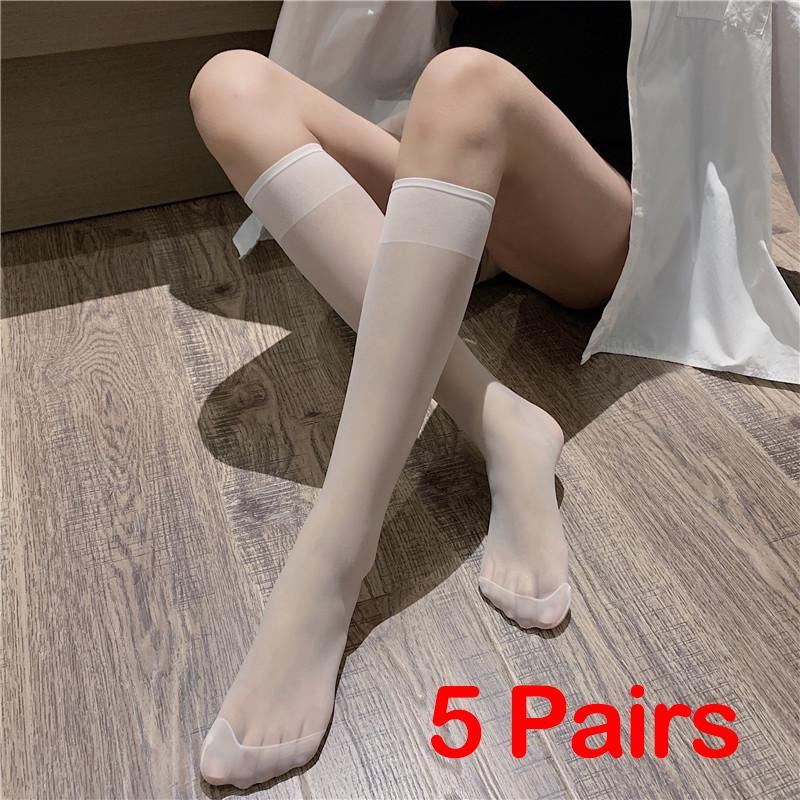 White Black Calf Stockings Nylon Mid-Tube Socks Summer Thin Ins Style Trend Long Half-Tube With Jk Schoolgirl Sheer Stockings