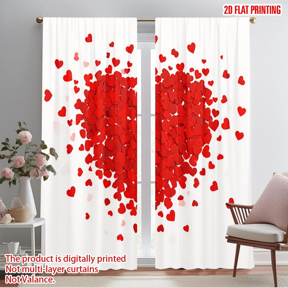 

2pcs,2D plane printing Light Filtering Curtains Red Heart Explosion Versatile Durable Polyester (without rod) All Seasons Use 52.50×116.00 CM 2pcs