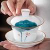150ml Ceramic Hand-painted Tea Cup Non Hot White Porcelain Sancai Tea Bowl Underglaze Color Covered Bowl Drinking Utensils