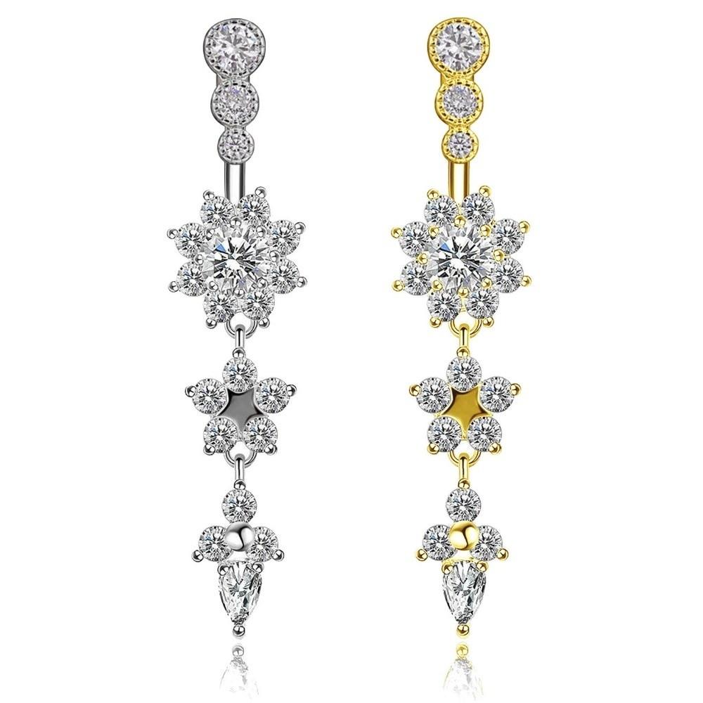 Copper Zircon Belly Button Ring Long Dangled Body Jewelry Sexy Stainless Steel Navel Piercing Men