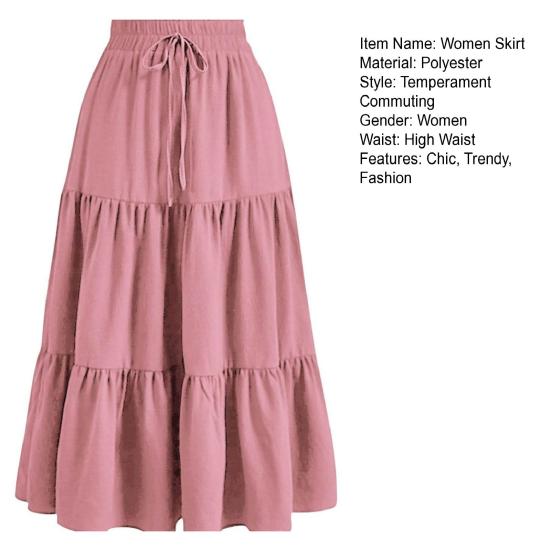 Damen Sommer Stufen A-Linie Maxirock Hoher Bund Plissiert Schwingend Langer Rock Freizeit Fließend Strand Boho Rock