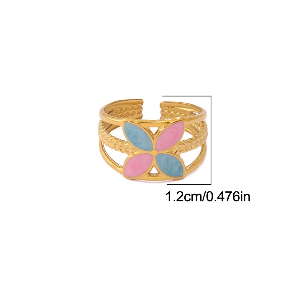 European & American 18K Gold Plated Stainless Steel Flower Resin Open Ring