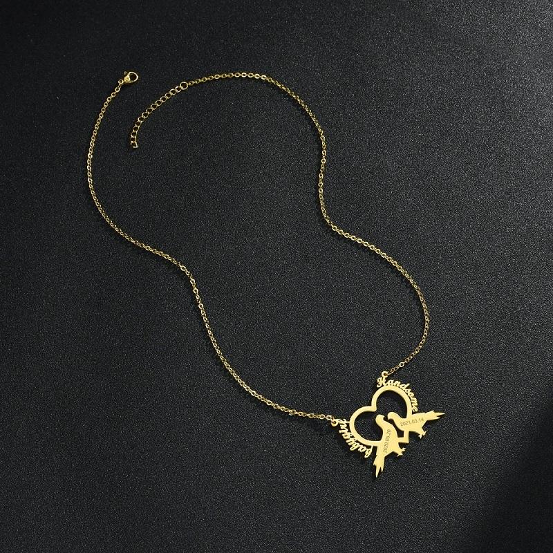 Atoztide Personalized Custom Bipedal Bird Name Engrave Date Necklace Stainless Steel for Women Couple Anniversaries Jewelry Gift
