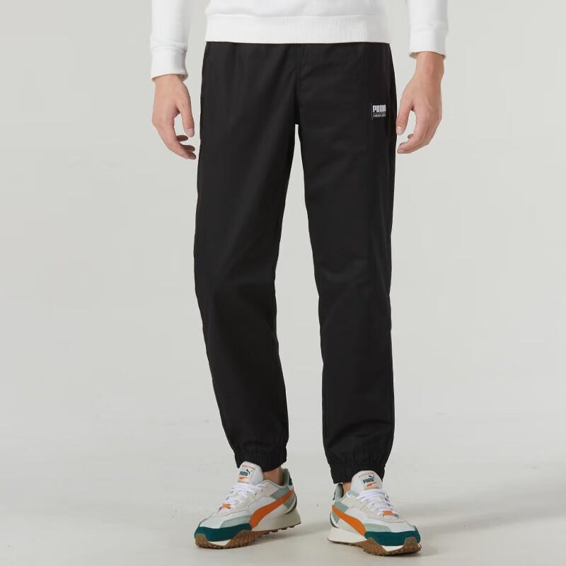 Puma Solid Color Elastic Waistband Cuffed Knit Sports Pants Unisex pants Black 539533-01