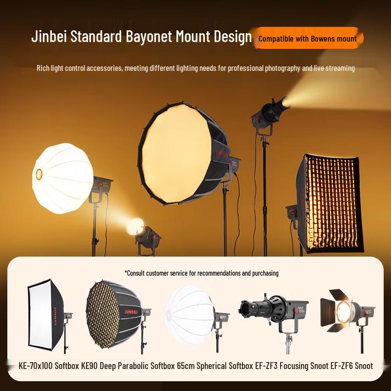 JINBEI JL-300BI 300W Bi-Color COB LED Video Light Kit with Strip Softbox