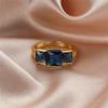 Luxury Female Crystal Blue Stone Big Yellow Gold Color Wedding Jewelry For Women Vintage Bride Square Engagement Ring