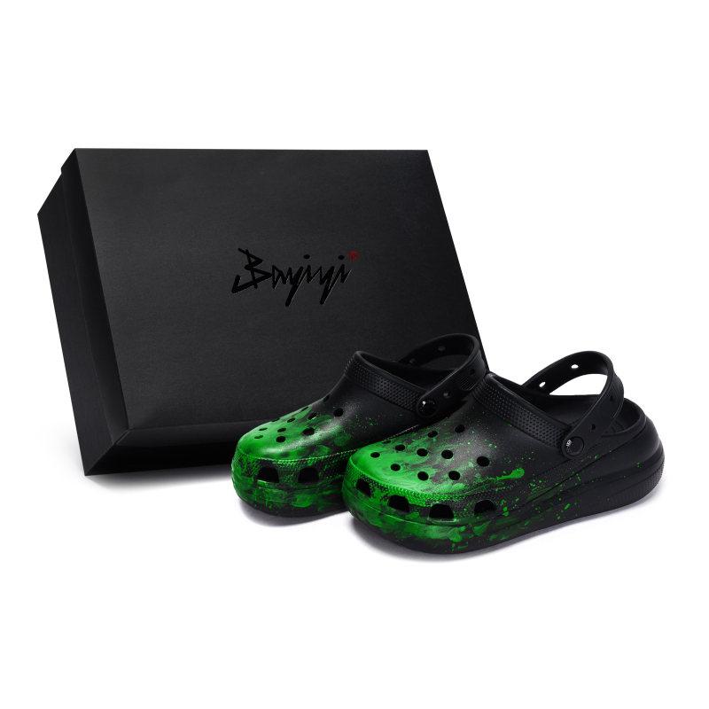 Crocs Classic clog EVA fluid splash ink personality high street niche gift box model hole shoes for men and women black and green