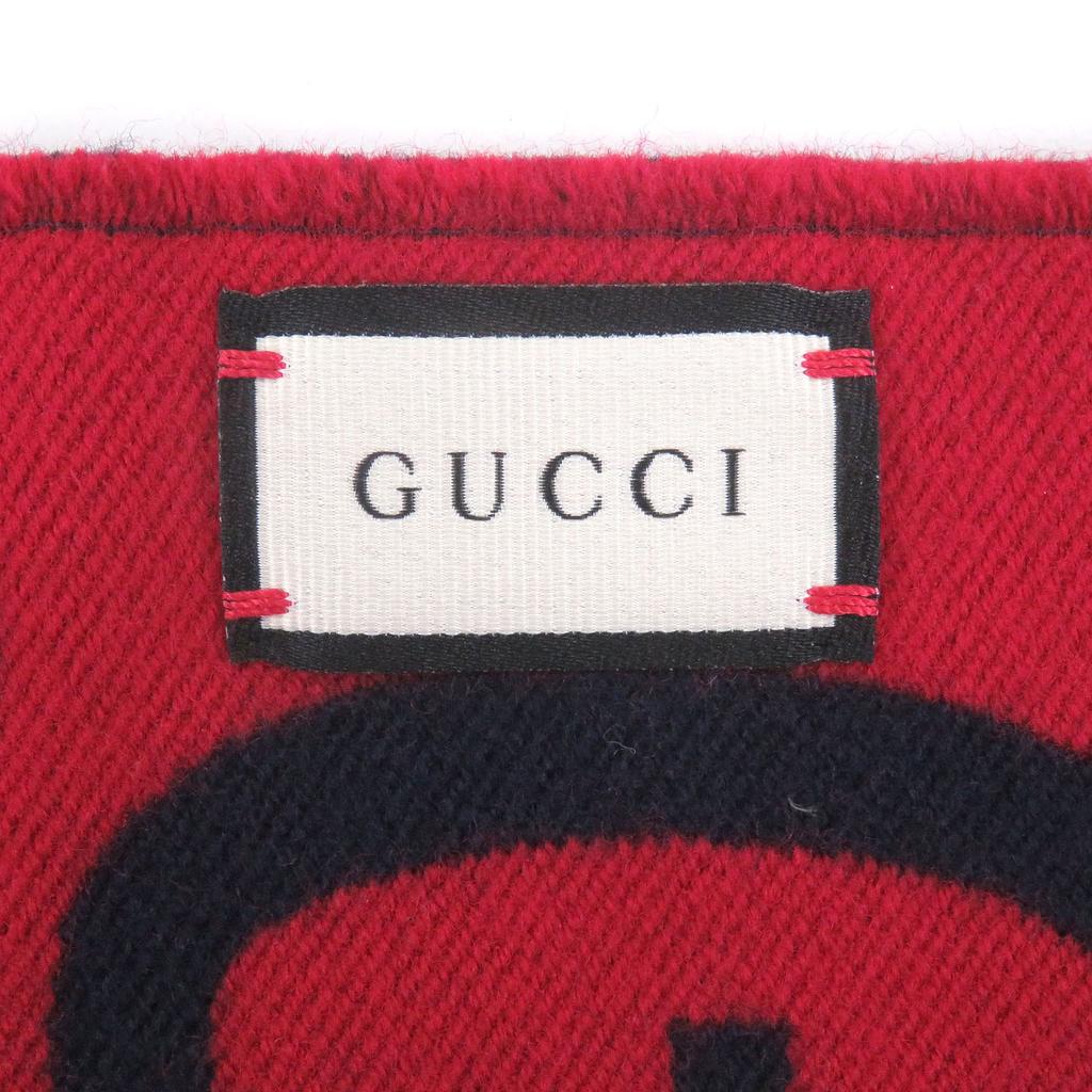 Great GUCCI Scarf Jumbo GG Jacquard Current Model with Fringe Navy Wool Used