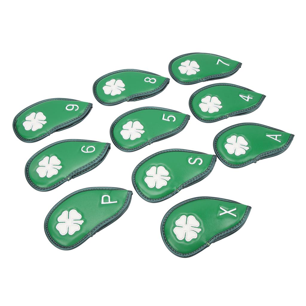 10 PCS Golf Club Head Covers Four Leaf Clover Pattern PU Waterproof Delicate Golf Iron Covers Set