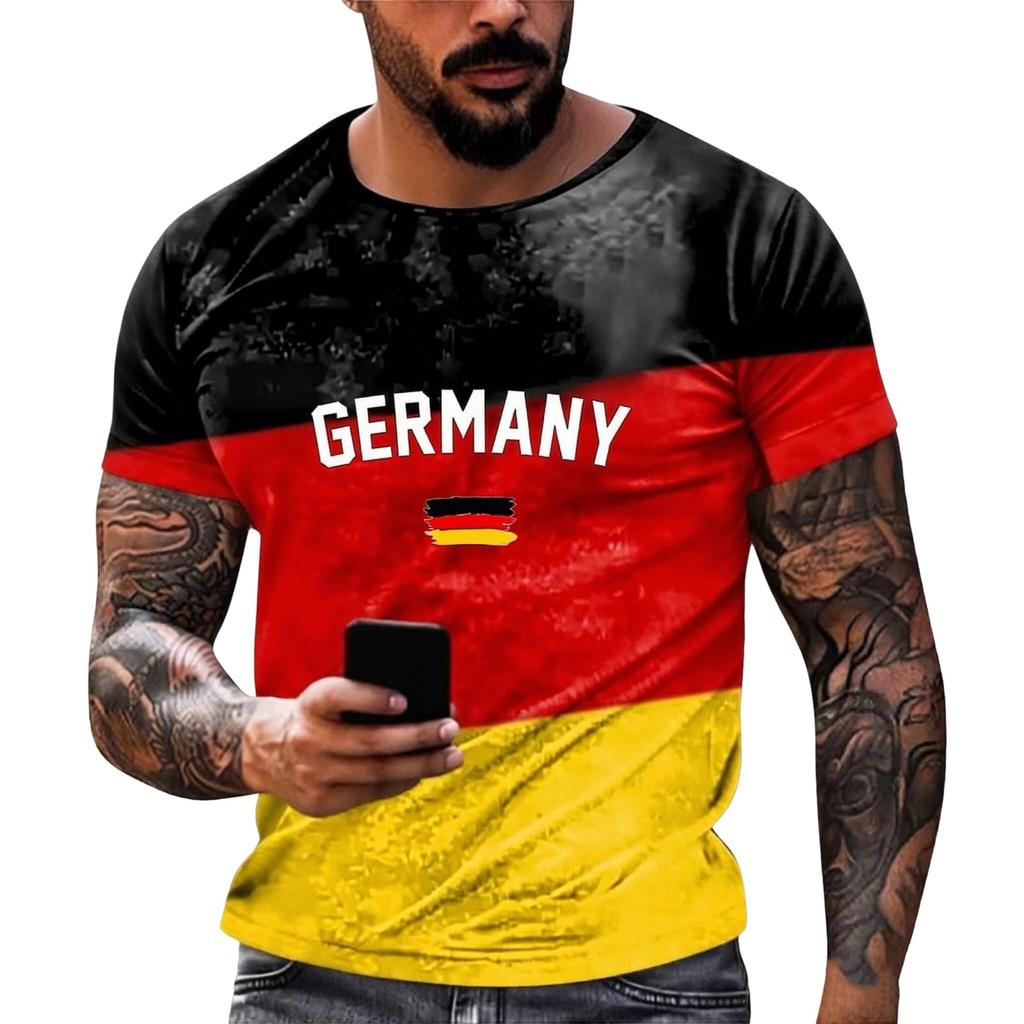 Short Sleeve Crew Neck T Shirt with Flag Inspired Print Lightweight Breathable Casual Top for Men and Women